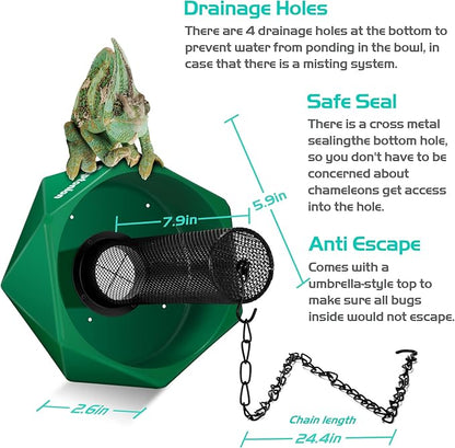 Hookable Chameleon Feeding Bowl, Professional Live Worm Organizer with Column for Prey to Climb and Move, Suitable for Lizard, Bearded Dragon, Iguana, Gecko, Toad, Frog
