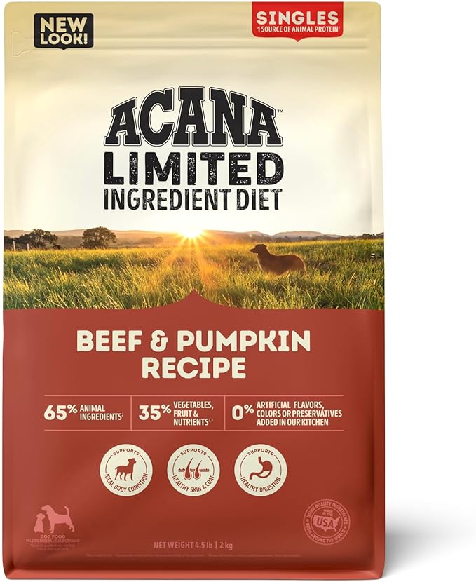 ACANA Singles Limited Ingredient Grain Free High Protein Dry Dog Food Beef & Pumpkin Recipe 4.5lb Bag