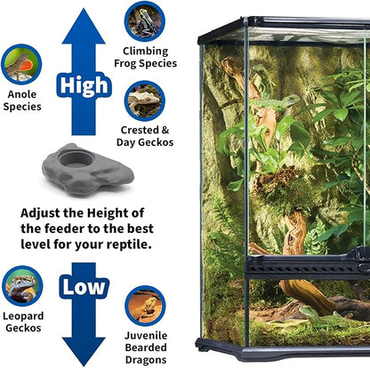 Pangea Silicone Gecko Feeding Ledge - Magnetic Mini Food Dish for Reptile Tank - 4.125" x 2.625" x 1.18" - Fits 0.5oz Cups (Gray)