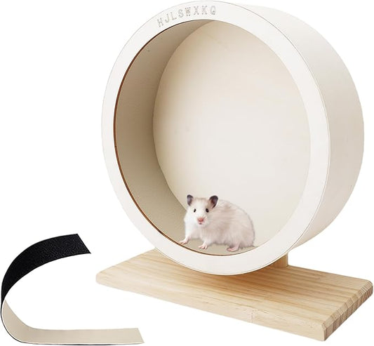 Hamster Silent Exercise Wheel – Wooden Hamster Wheel with Removable Washable Track, Quiet Wheel for Gerbils, Mice, Small Pets – Prevents Boredom Depression（L）