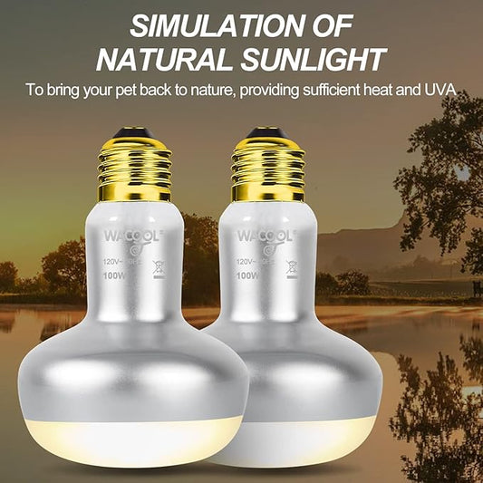 WACOOL 4 Pack Heat Lamp Bulbs for Reptiles, 100W Intense Basking Spot Lights, Simulate Daytime Sunshine Heat Bulbs, UVA Daylight Heat Lamp for Bearded Dragon, Lizard, Turtle, Tortoise, Gecko