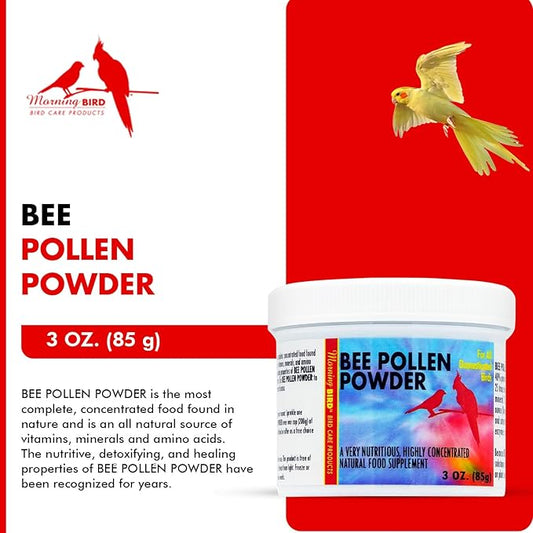 Morning Bird Bee Pollen Powder for Birds 3 Oz – Complete Nutrition with Protein, Amino Acids & Immune Support – Bird Vitamin & Mineral Supplement for Daily Health & Wellness