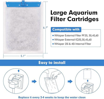 fishkeeper 16 Pack Large Filter Cartridges Compatible with Tetra Whisper Bio-Bag Filters Replacement Filter Cartridges for Whisper Power Filters 20i/40i /IQ20/30/45/60 PF20/30/40/60(Ready to Use)