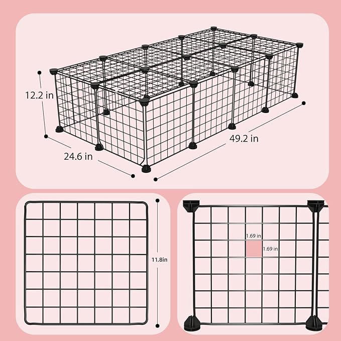 Guinea Pig Cages with Door and Top, 49.2x24.6x12.2inch Small Animal Cage, 20pcs Metal Grid Panels Small Animal Playpen, Expandable Cage for Guinea Pigs, Rabbits, Hamsters and Hedgehogs, Kitten