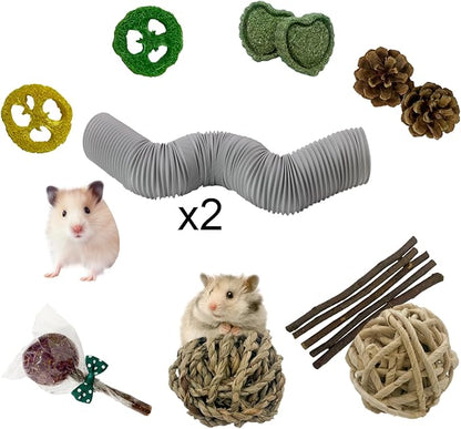 2 PCS Hamster Fun Plastic Tunnels,Hamster Collapsible Plastic Tube, Cage Tunnels with Chew Toy,Training Hideout for Guinea Pigs Guinea Pigs, Chinchillas, Rats, Gerbils (Grey)