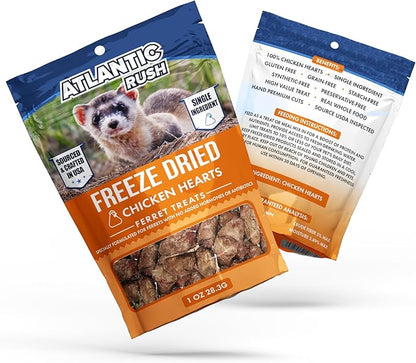 Freeze Dried Small Pet Treats - Resealable Bag of Treats for Ferrets - Ferret Snacks - Single Ingredient Ferret Food With No Preservatives Or Fillers- Small Animals Treats (1oz, chicken Heart)