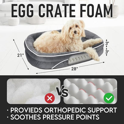 OhGeni Orthopedic Dog Couch Pet Sofa Medium Sized Cat Beds with Comfort Foam Support, Soft Comfortable Fabric, Machine Washable Waterproof Removable Cover, 28-Inch (Gray)