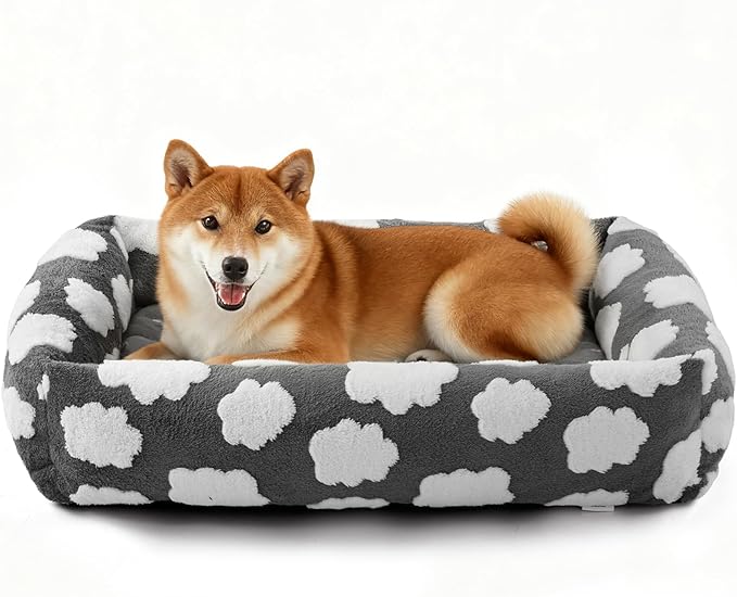 JOEJOY Large Dog Beds Large Sized Dog, Rectangle Washable Orthopedic Pet Bed with Removable Zipper Cover, Cute Soft Calming Puppy Pet Bed with Jacquard Shaggy Plush & Non Skid Bottom
