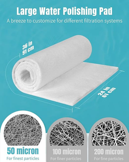 Pawfly Aquarium Polishing Filter Pad, 50 Micron Ultra-Fine Water Polishing Pad for Fish Tank Filters, 36 x 24 Inch Cut-to-Fit Aquarium Filter Floss, High Density Filter Media Pad for Ponds & Sumps
