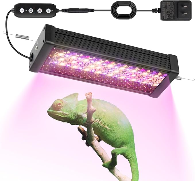 UVB Light for Bearded Dragon,Dimmable Brightness LED UVB Light for Reptiles,18W 10Inch Reptile UVB Heat Lamp for Chameleon,Turtles,Lizard,Tortoise,Gecko,Snake, Adjustable 6/10/12-Hour Cycles