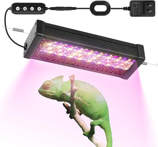 UVB Light for Bearded Dragon,Dimmable Brightness LED UVB Light for Reptiles,18W 10Inch Reptile UVB Heat Lamp for Chameleon,Turtles,Lizard,Tortoise,Gecko,Snake, Adjustable 6/10/12-Hour Cycles