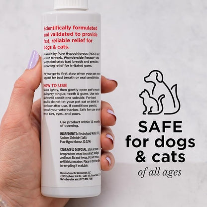 Wondercide Rescue - Oral Spray for Dogs and Cats – Freshens Breath, Soothes Gums, Alcohol Free Daily Dental Care with Pure Hypochlorous – 8.5 oz