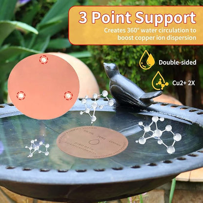 LUPING 2PCS Bird Bath Copper Disk, 99.99% Pure Copper Disk with Triple Point Support for All Season Long Outdoor Birdbaths Water Features Fountains Cleaning