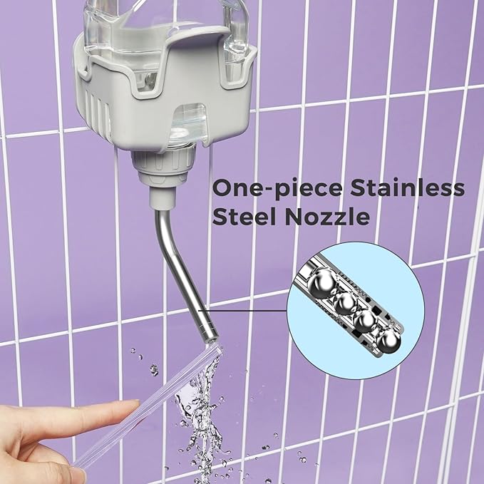 Vannon Small Animal Water Dispenser for Cage, 30oz Auto Feeding Crate Water Bottle for Rabbit, Chinchilla, Ferret, Guinea Pig, Squirrel, Hedgehog, Pet Nozzle Diameter: 10mm, BPA Free, Grey