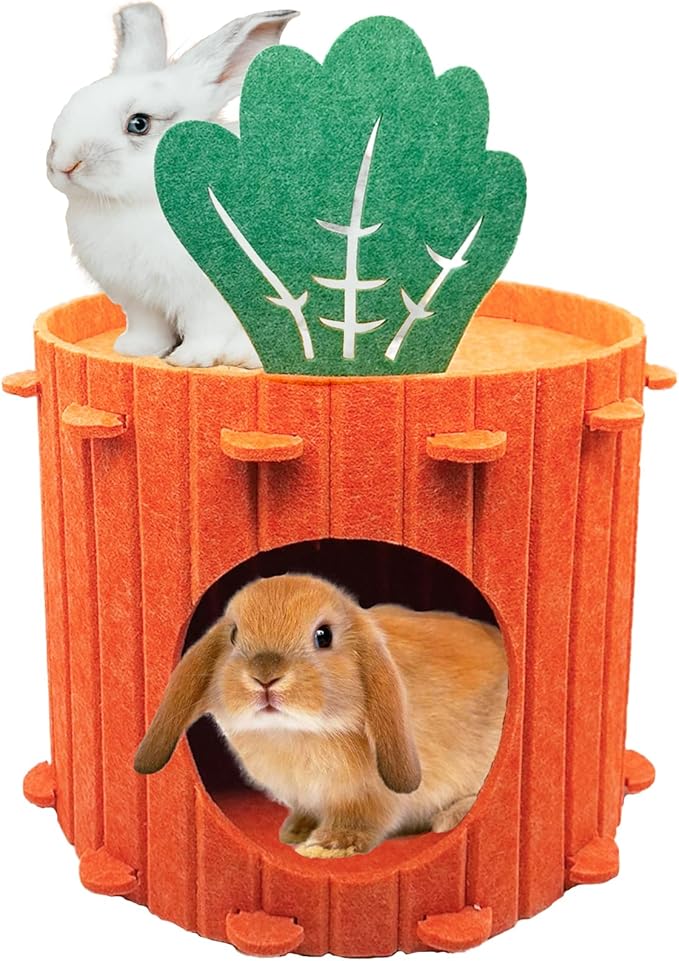 Rabbit Hideout,Felt Cloth Bunny Bed,Carrot Theme Guinea Pig Beds,Small Animal Hideaway House,Rabbits Hiding Hut for Ferret Chinchilla Hedgehog