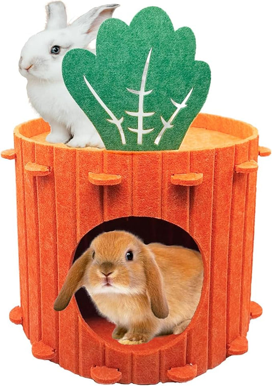 Rabbit Hideout,Felt Cloth Bunny Bed,Carrot Theme Guinea Pig Beds,Small Animal Hideaway House,Rabbits Hiding Hut for Ferret Chinchilla Hedgehog