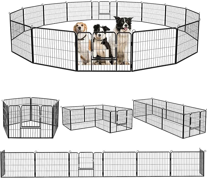 OFIKA Heavy Duty Metal Dog Playpen for Medium/Small Animals, 16 Panels 24”Height x 27" Width, Dog Fence Exercise Pen with Doors, Pet Puppy Outdoor Playpen Pen for Outdoor, Indoor, RV, Camping, Yard
