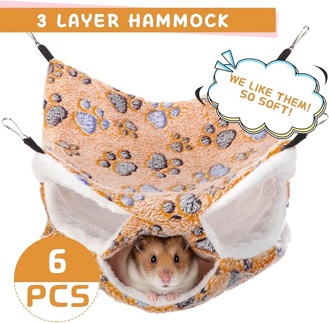 Sadnyy 6 Pieces Guinea Pig Rat Hammock Three Layer Ferret Bed Small Animal Hanging Pet Cage Hammock for Chinchilla Rat Sugar Glider Squirrel Reptiles (Classic Pattern)