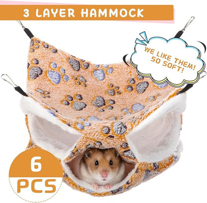 Sadnyy 6 Pieces Guinea Pig Rat Hammock Three Layer Ferret Bed Small Animal Hanging Pet Cage Hammock for Chinchilla Rat Sugar Glider Squirrel Reptiles (Classic Pattern)