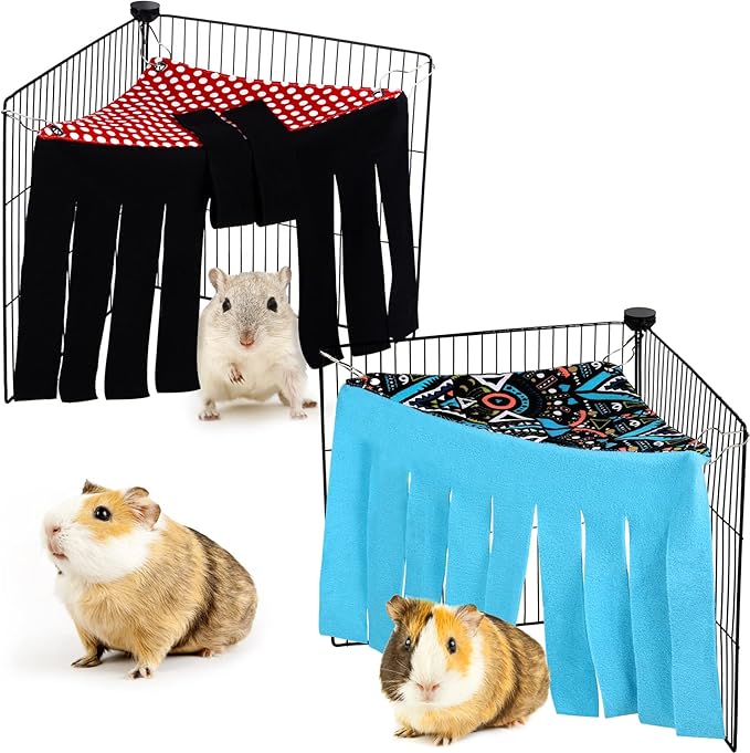 Shappy 2 Pcs Guinea Pig Hideout Hideaway Corner Fleece Toys Cage Accessories Cute Ferret Hammock for Ferrets Chinchillas Hedgehogs Small Pets(Dots Pattern)