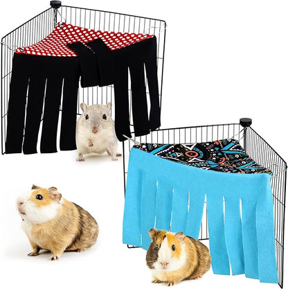 Shappy 2 Pcs Guinea Pig Hideout Hideaway Corner Fleece Toys Cage Accessories Cute Ferret Hammock for Ferrets Chinchillas Hedgehogs Small Pets(Dots Pattern)