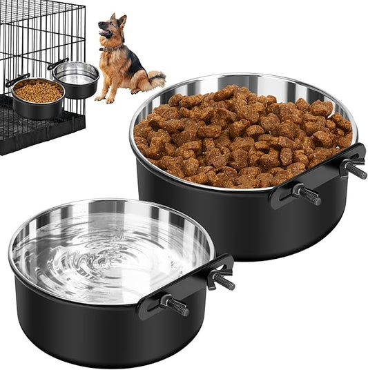 Dog Crate Water Bowl No Spill, 2 Pack Dog Crate Bowls Hanging, Kennel Water Food Bowls Mountable, Pet Cage Accessories Feeder Dish, Large Stainless Steel Coop Cup for Cat Puppy Bunny Guinea Pig Ferret