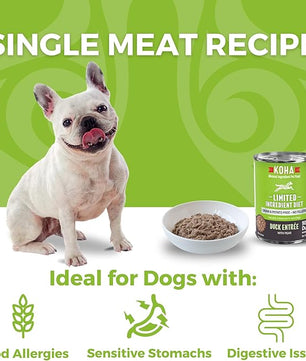 KOHA Limited Ingredient Diet Duck Entrée for Dogs - Sensitive Stomach Canned Dog Food - High Protein, No Fillers Pate Dog Food - 13 oz Pack of 12