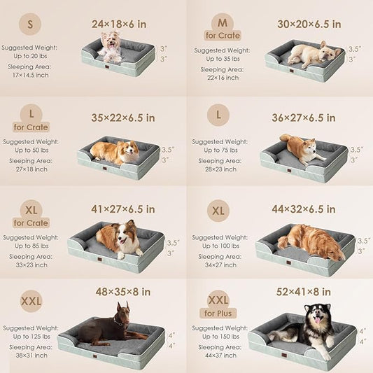 EHEYCIGA Orthopedic Dog Bed for Medium Dogs, Waterproof Memory Foam Medium Dog Beds with Sides, Non-Slip Bottom and Egg-Crate Foam Pet Couch Bed with Washable Removable Cover, Greyish Green