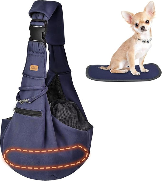 CUBY Dog and Cat Sling Carrier - Hands Free Reversible Pet Papoose Bag - Soft Pouch and Tote Design - Suitable for Puppy, Small Dogs Cats Outdoor (Blue Senior, Adjust Strap 2.0)
