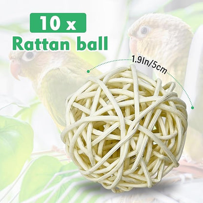 Tfwadmx 10 Pcs Willow Ball, Bird Foraging Toys Natural Bird Toys Chew Small Animal Chew Toy Activity for Parrot Macaw Hamster Guinea Pig Rat Parakeet Cockatiels Conure Finch Budgerigar Lovebird