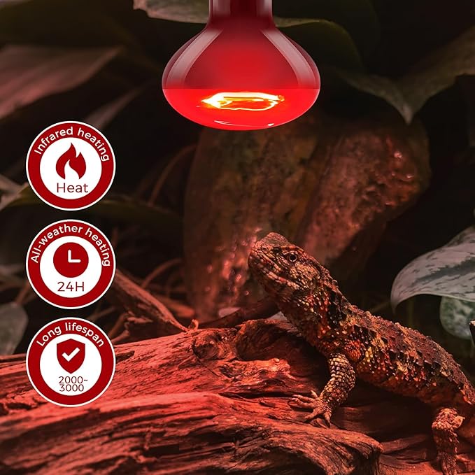 Reptile Heat Lamp Bulb 100W 2PCS, Infrared Heat Emitter Red Heat Lamp for Reptile Amphibian, Infrared Basking Spot Light Bulb