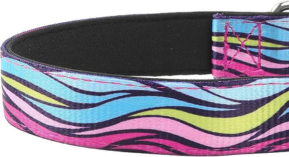 Reflective Dog Collar, Adjustable Soft Neoprene Padded Nylon Pet Collars with Buckle for Puppy and Small Dogs, Cats, Colorful Wave Pattern,L