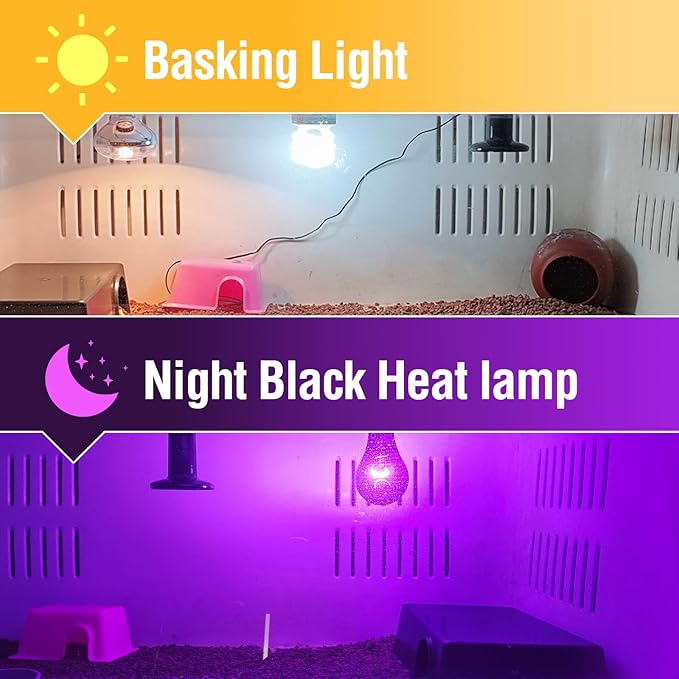 Leoterra 50w Reptile UVA Incandescent Basking Spot Light Bulbs and 50w Incandescent Night Black Heat Lamp Bulbs Combo Pack, for Bearded Dragon Snake Lizard Heating Lighting Use.120V E26 Base