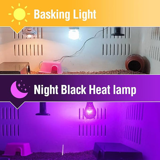 Leoterra 75W Reptile Incandescent Night Black Heat Lamp and 75w UVA Daylight Heat Lamp Combo Pack E26 Base 110v Long Service Life for Lizard Bearded Dragon Chicken Coop,Dog House Use…