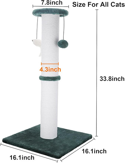 Cat Scratching Post 34 Inches Heavy Duty and Thicker Cat Scratching Post Sisal Rope with Hanging Ball and Mice Scratching Post for Indoor Cats and Adult(Green)