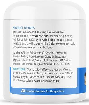 VETNIQUE Oticbliss Advanced Cleaning Ear Wipes for Dogs & Cats for Odor Control, Dirt and Wax Removal with Soothing Aloe Vera, Drying Agent and Vitamin E, Clear the Ear 100ct Wipes