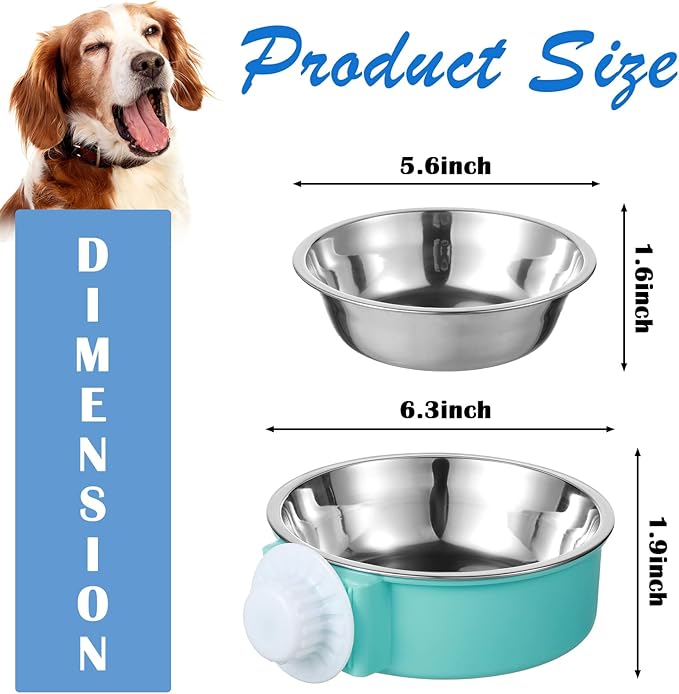 12 Pcs Crate Dog Bowls Bulk Puppy Dog Bowls for Kennel, Removable Stainless Steel Kennel Hanging Food Water Feeder Bowl Coop Cup for Cat, Puppy, Birds, Ferret, Rabbit, Gunea Pigs