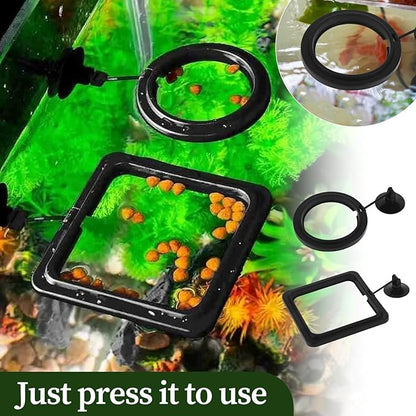 2 PCS Fish Feeding Ring, Aquarium Feeding Ring Automatic Goldfish Tank Feeder Dispenser Auto Live Betta Fish Vacation Feeder Floating Food Accessories for Turtle, Coral, Goldfish (Black)