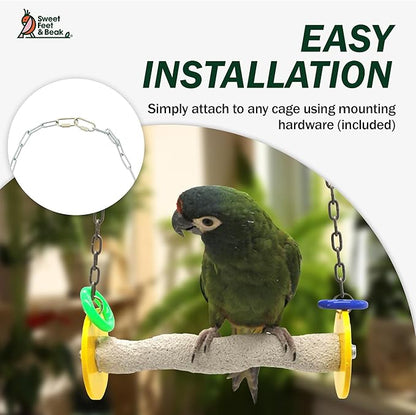 Roll Bird Swing - Pumice Perch Bird Toys Trims Nails and Beaks, Safe and Non-Toxic Bird Cage Accessories for Small and Large Birds, Swinging Toys Birds Will Love, Large 10.5 Inches