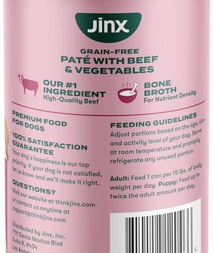 Jinx Premium Wet Dog Food Cans - Beef Pate - Grain-Free Canned Dog Food Pate & Topper with Real Ingredients & No Fillers - All Life Stages, Breeds & Sizes - 12-Pack, 13 Oz
