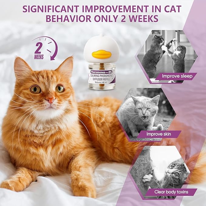 Cat Calming Diffuser, Cat Pheromones Calming Diffuser, Pheromone Dffuser to Calm Cats, Cat Calming Diffuser with 2 Diffuser + 4 Refill,120 Days for Cats Relief Stress Anxiety (Purple)