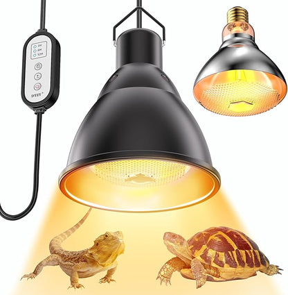 Reptile Light Fixture,7inch Deep Dome Reptile Light Fixture with 3/6/12 Timer,Infrared Reptile Heat Lamp Max 150W Blub, for Turtle Bearded Dragon Lizards Snake, 1PCS 150W Bulb Included