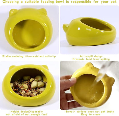 Ceramic Small Pet Hamster Food Bowl Guinea Pig Food Bowls Hamsters Water Bowl Ferret Chinchillas Squirrels Hedgehog Accessories Reptiles Hamster Accessories for Cages (Yellow)