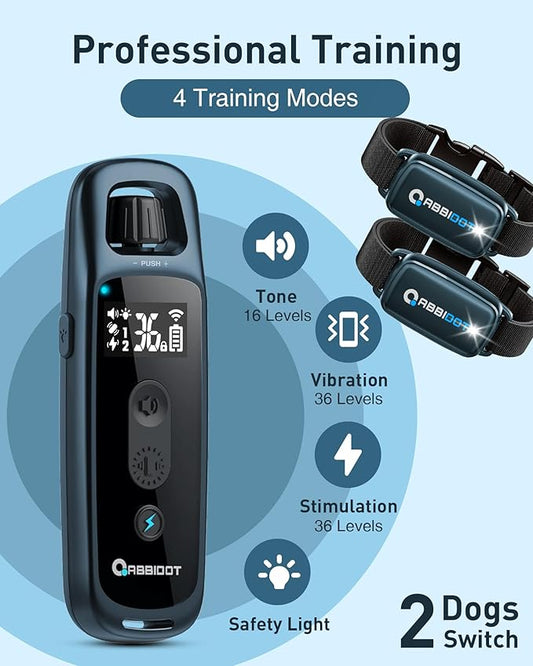 ABBIDOT Dog Shock Collar, 3300 FT Dog Training Collar with Remote, IPX7 Waterproof with 4 Training Modes, Rechargeable E-Collar for Small Medium Large Dogs (5-120 lbs)