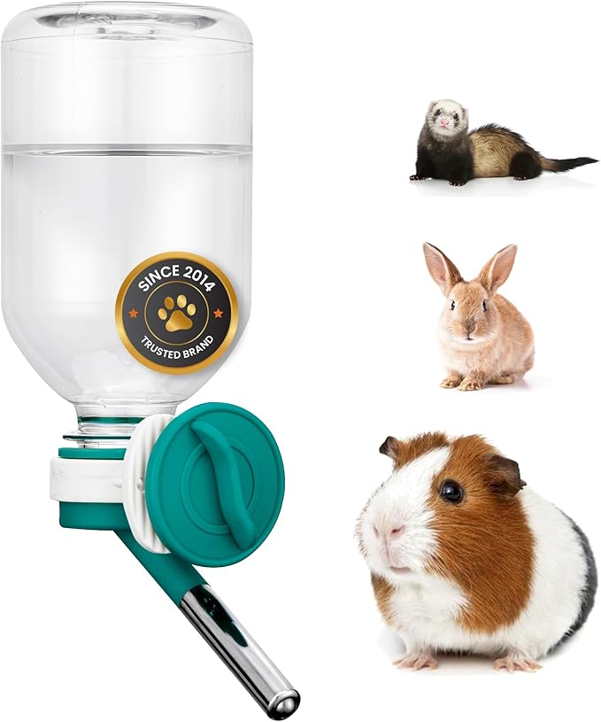 Choco Nose No-Drip Water Bottle Feeder for Guinea Pigs, Hamsters, Bunnies, Ferrets, & Small Pets, 10.2 fl.oz, 300ml - Easy to Install in Cages/Crates, US Patented Leakproof Nozzle 10mm, Green (C128)