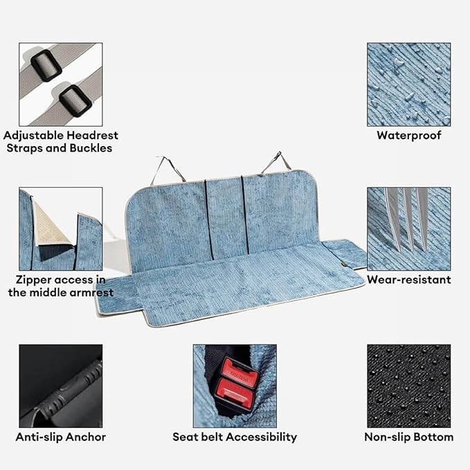 FUNNYFUZZY Chenille Dog Car Seat Cover for Front Seat,Waterproof, Scratchproof Car Seat Protector for Dogs Nonslip,Pet Seat Covers for Cars,Trucks and SUVs,Single Seat,Blue(18.1"Lx 17.7"W x 21.3"H)