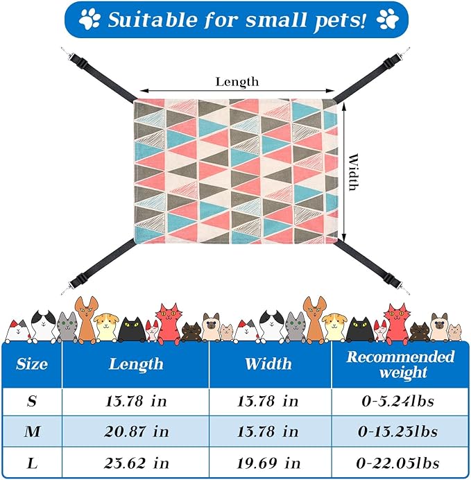 2 Pieces Reversible Cat Hanging Hammock Soft Breathable Pet Cage Hammock with Adjustable Straps and Metal Hooks Double Sided Hanging Bed for Small Dogs Rabbits(Geometry Pattern,L)