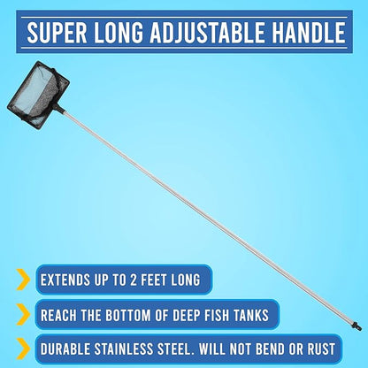 Long Handle Fine Net Fish Tank Net – Retractable 24 inches