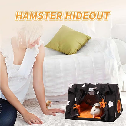 Guinea Pig Hideout with Curtain Guinea Pig Bed Curtain can be Retracted Bunny Hut Breathable Mesh Window Washable Skin-Friendly, for Hamster Hedgehog Chinchilla Small Pets