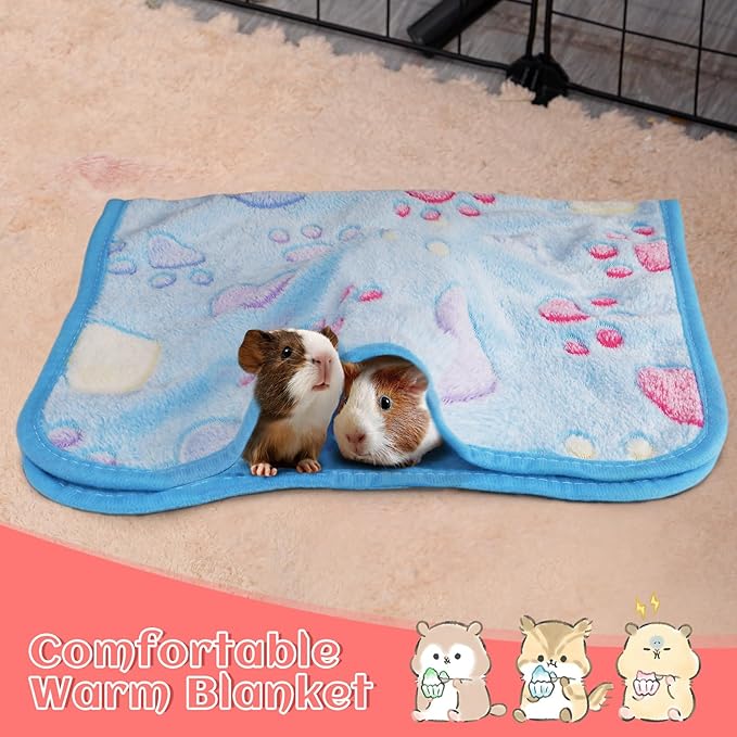 Guinea Pig Blanket, 4 Pack Warm Soft Coral Fleece Small Animal Blankets Washable Pet Cage Liners Sleep Mat Pad Cover for Rabbit Hamster Dog Cat Ferret Chinchilla Hedgehog Bedding, 24" x 16"